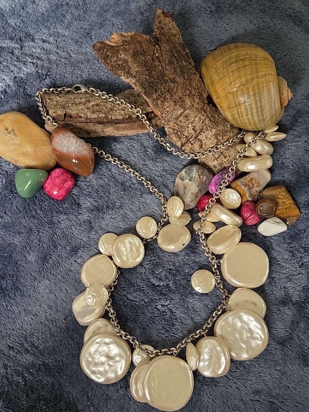 Club Monaco Silver Tone Faux Mother Of Pearl Disc Statement Necklace.